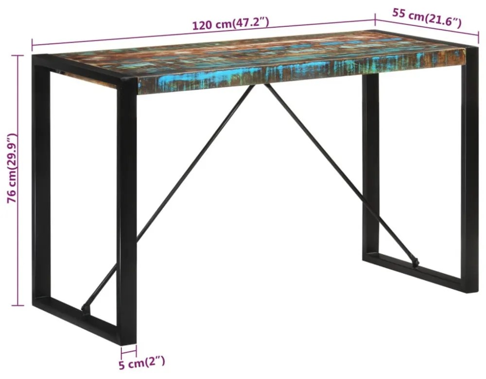 tömör újrahasznosított fa étkezőasztal 120 x 55 x 76 cm