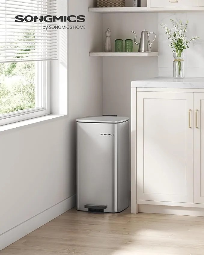 30 literes acél pedálos szemetes belső vödörrel, metál ezüst