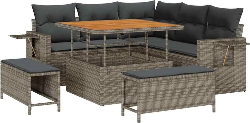 vidaXL Kerti Kanapé Szett párnával 8 pcs Szürke polirattan