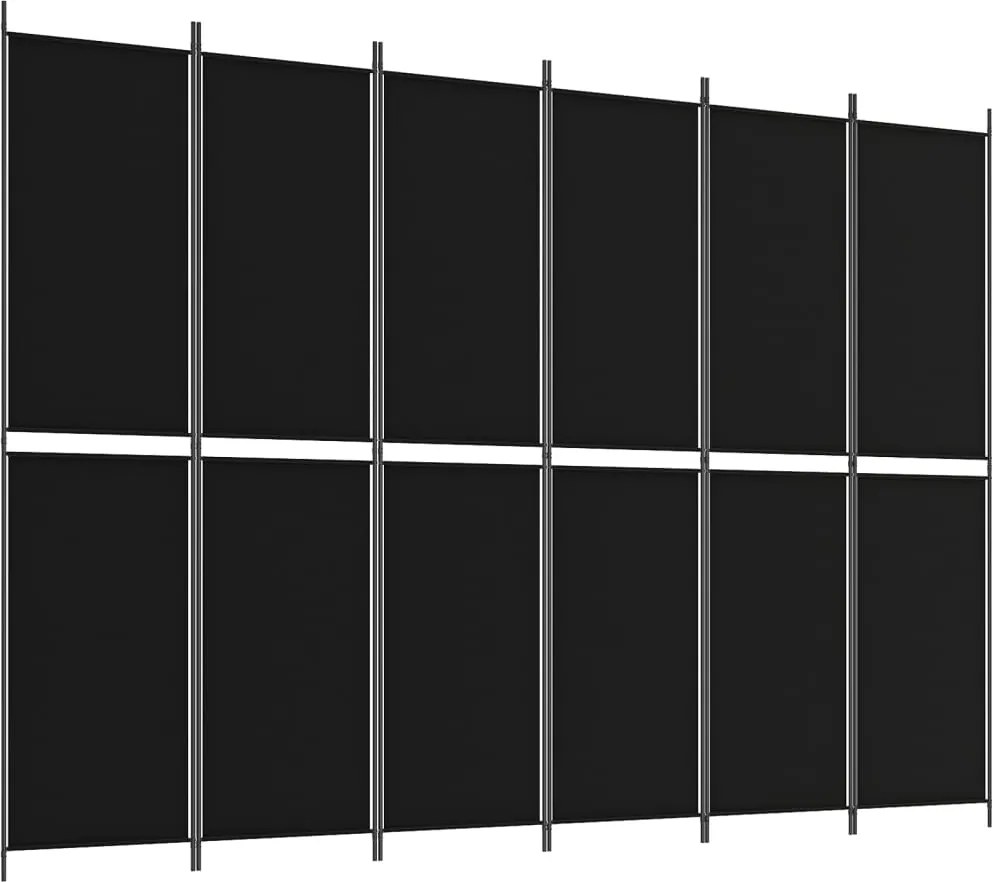 vidaXL 6 paneles fekete szövet térelválasztó 300x220 cm
