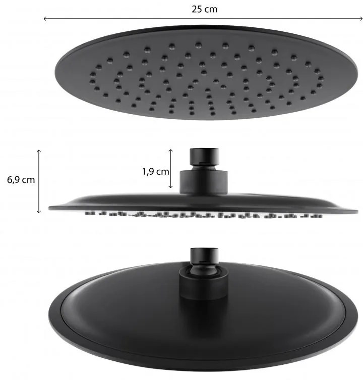 Erga Erga, SLIM zuhanyfej 25 cm átmérővel, matt fekete, ERG-YKA-BP.BRG25-BLK