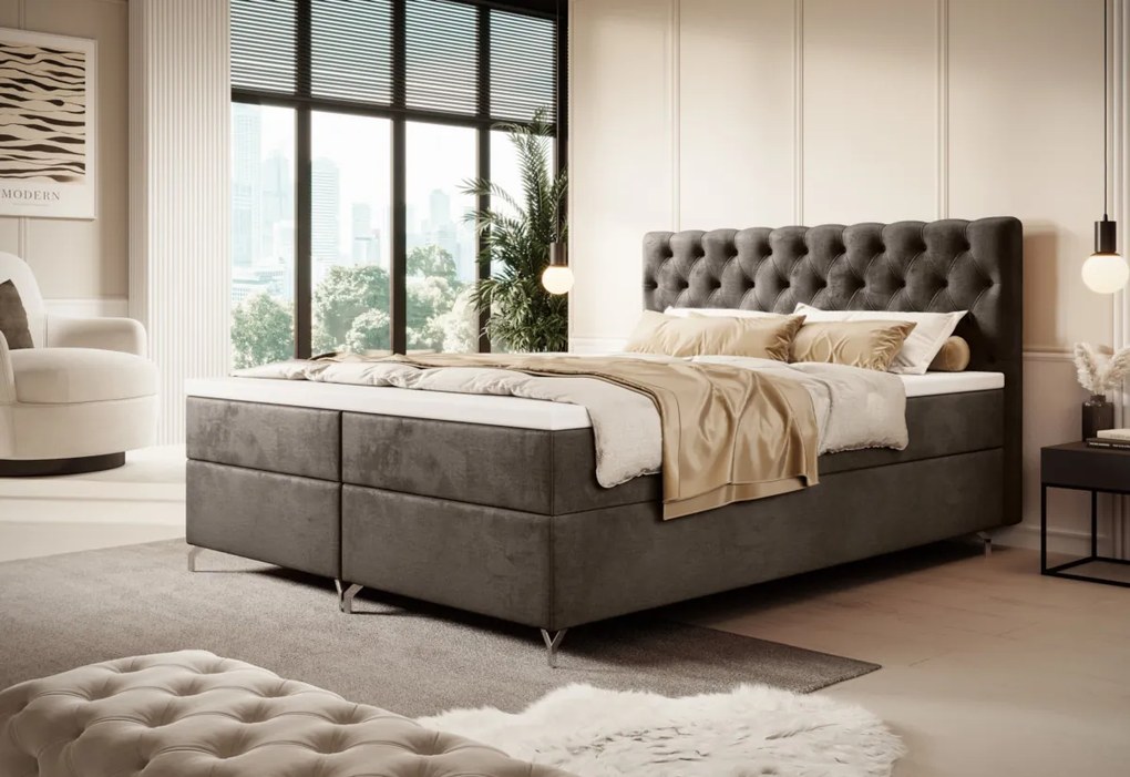 FESTER 2 kárpitozott boxspring ágy, 160x200, Monolith 37