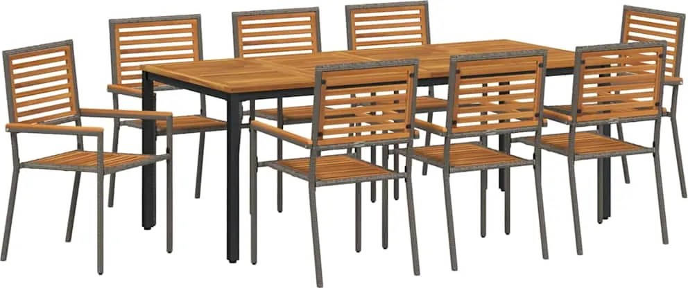 vidaXL Kert étkező szett 9 pcs Szürke és Barna polirattan