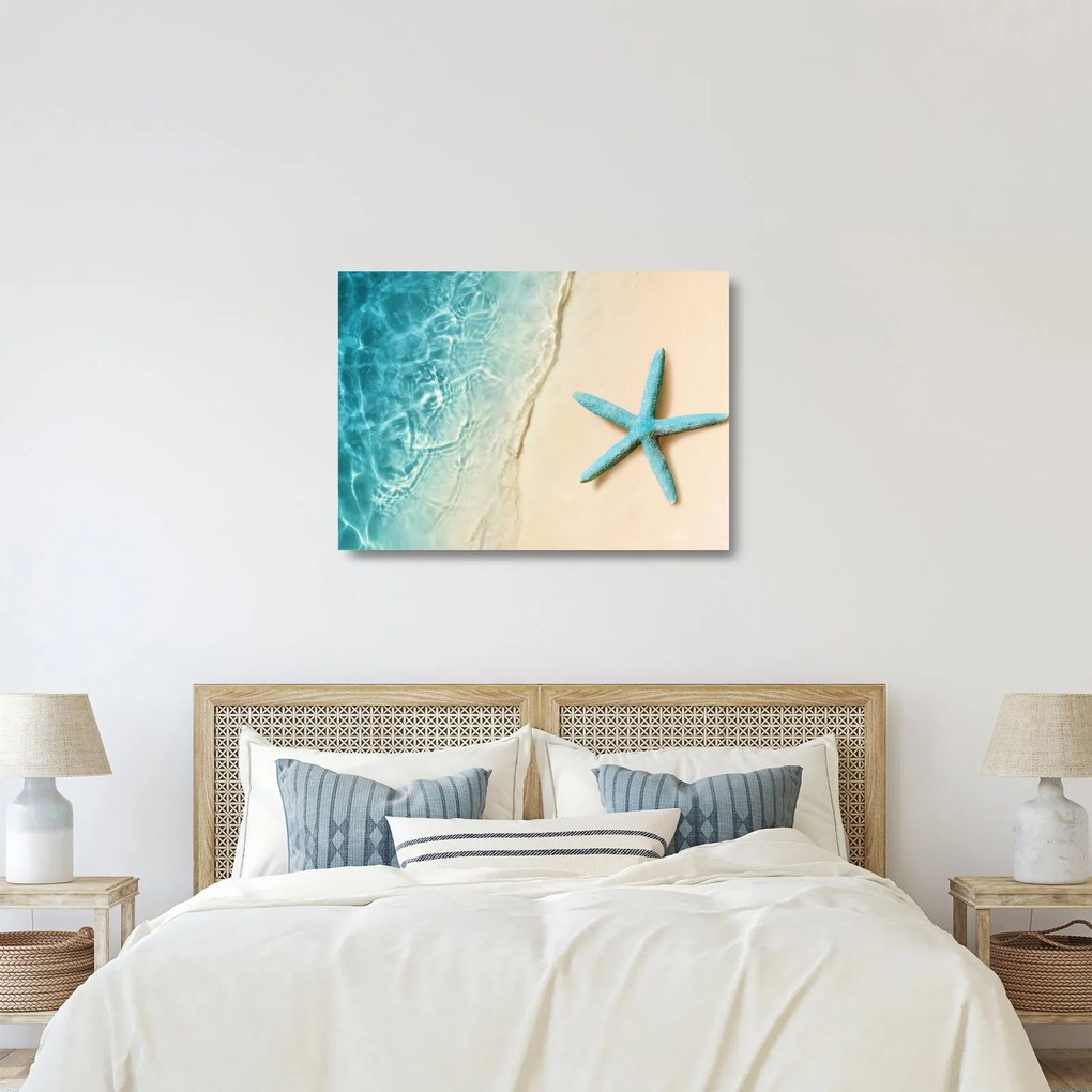 Kép - Tengeri csillag a tengerparton (üvegen) (70x50 cm)