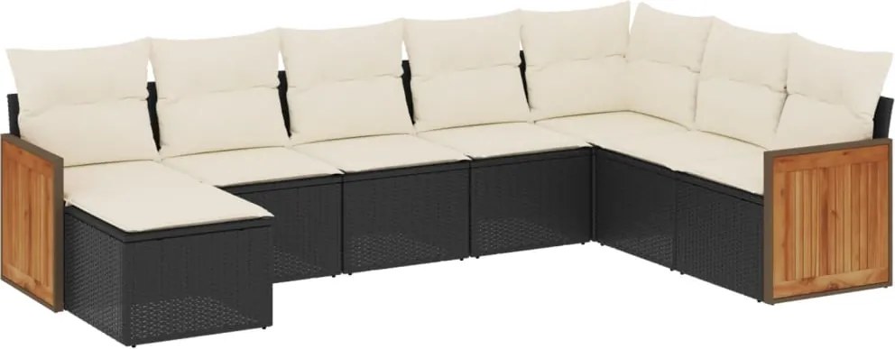 vidaXL 8 részes fekete polyrattan kerti ülőgarnitúra párnákkal