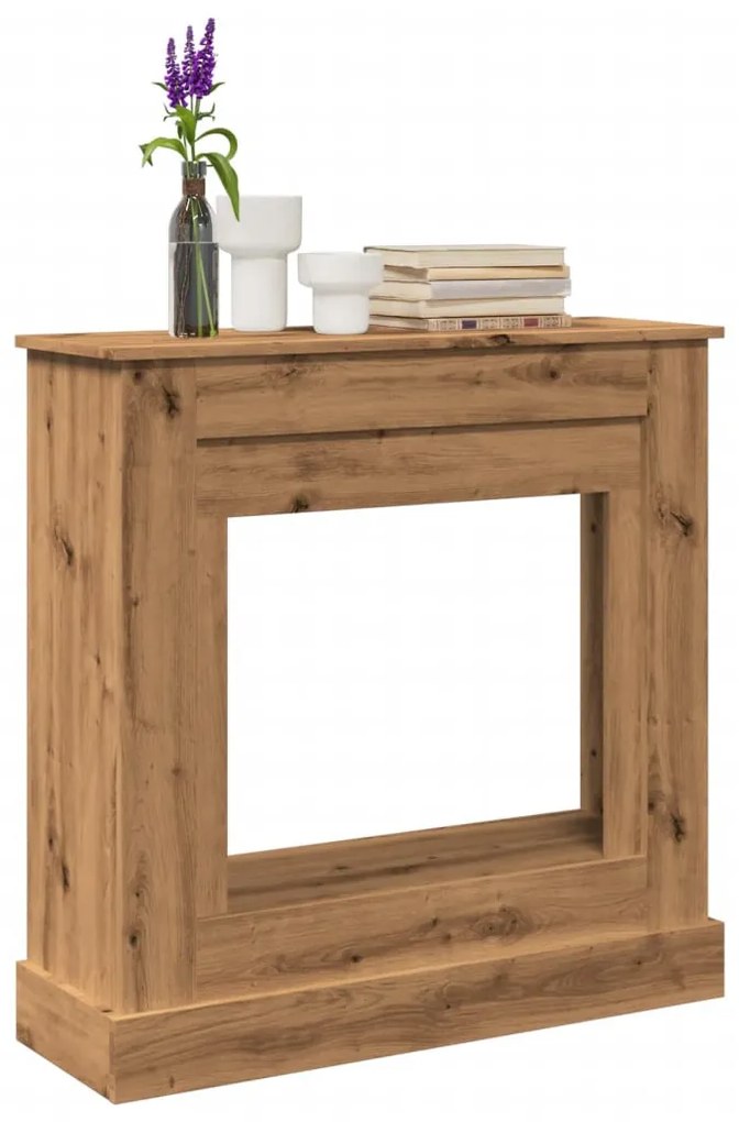 kézműves tölgy színű szerelt fa kandallóburkolat 90x30x90 cm