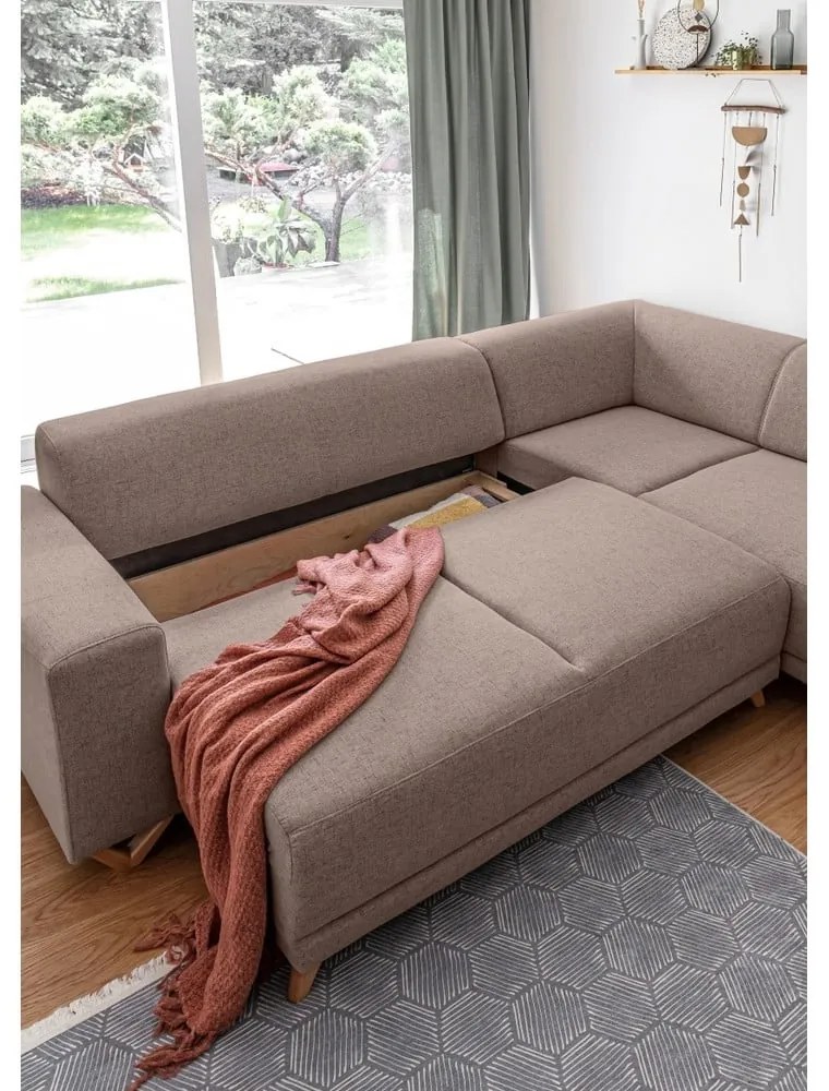 Barna kinyitható-tárolóhelyes sarokkanapé (jobb oldali-L alakú) Classy Sophie – Miuform