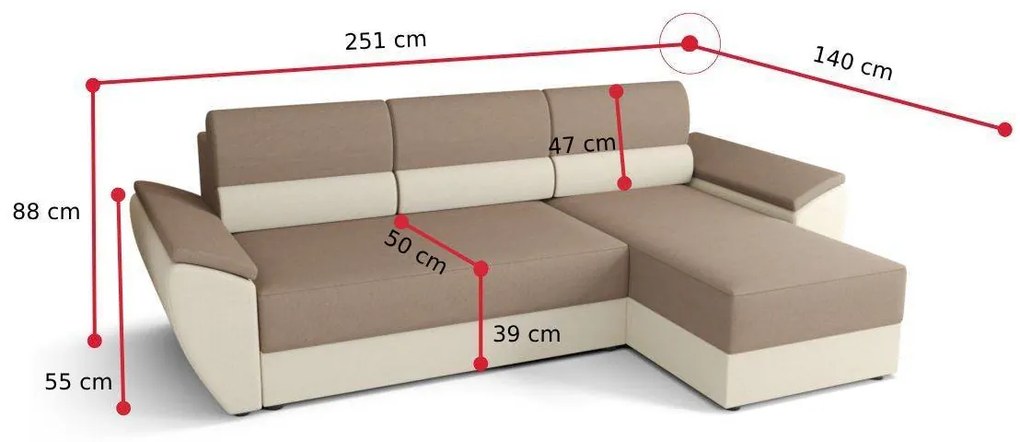 MIA ágyazható sarok ülőgarnitúra, 251x88x140, rainbow 27/rainbow 18