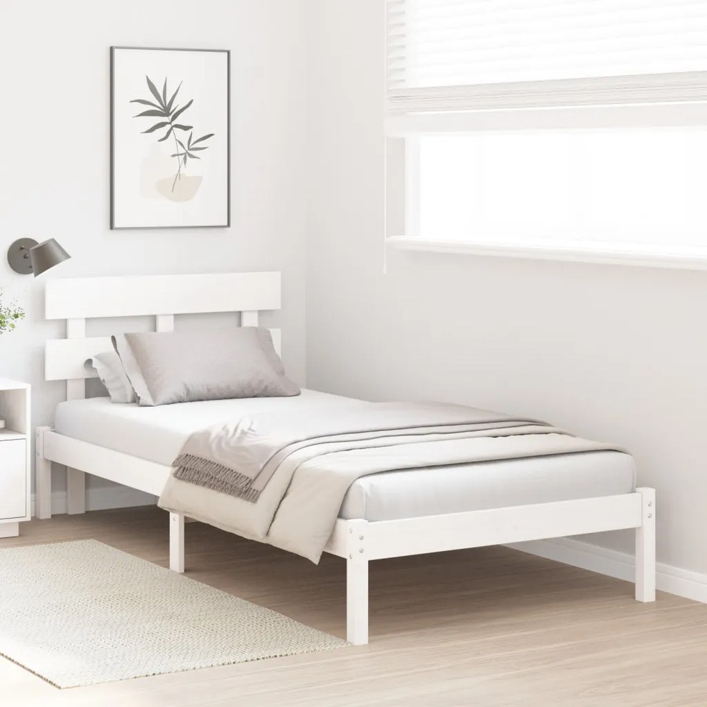Ágykeret Fejtámlával Fehér 90x200 cm Tömör Fa Fenyő