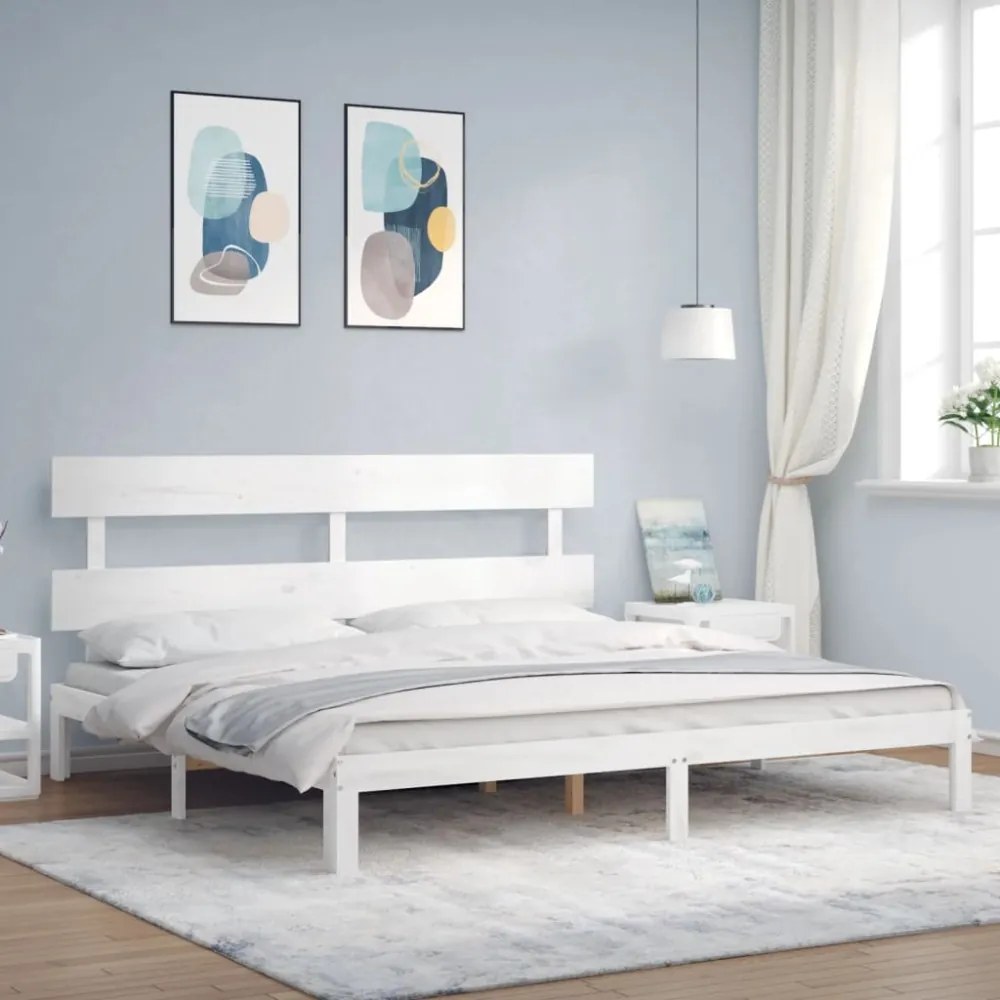 fehér tömör fa ágykeret fejtámlával Super King Size