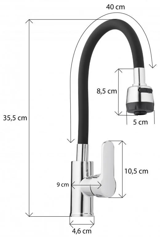 Erga Pogo, szabadon álló mosogató csaptelep spray-vel és rugalmas karral, fekete-króm, ERG-YKA-BZ.POGO-BLK