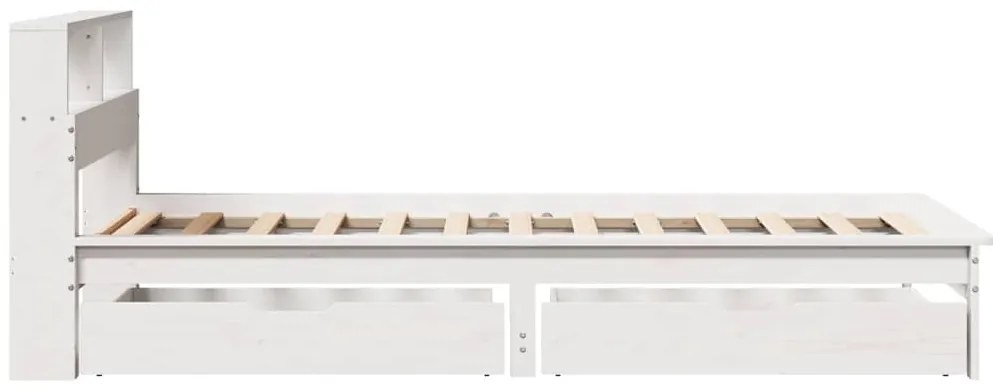 fehér tömör fenyőfa könyvespolcos ágy matrac nélkül 100x200 cm