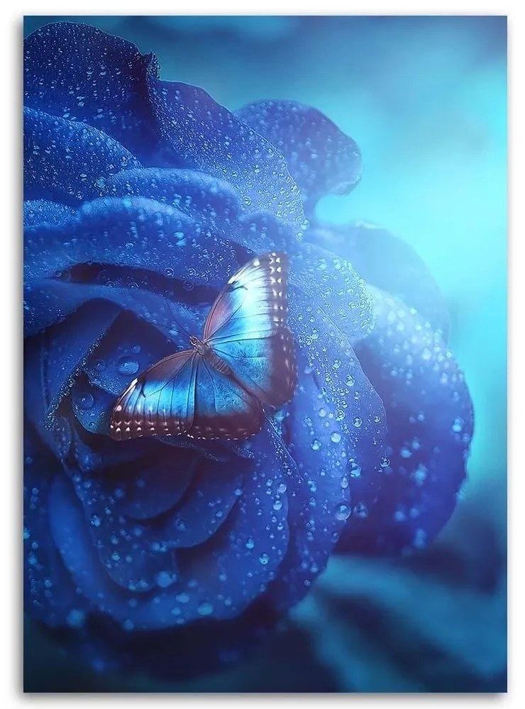 Gario Vászonkép A pillangó és a varázslatos kék rózsa - Jose Francese Méret: 40 x 60 cm