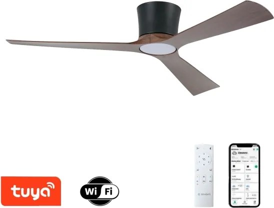 ZEVENTI - LED mennyezeti ventilátor AUREX LED/24W/230V Wi-Fi Tuya fekete/dió + távirányító