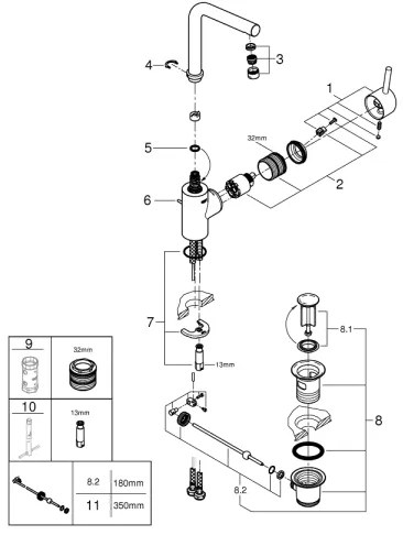 GROHE 23739002 - Mosdócsaptelep CONCETTO 291 mm, fényes króm