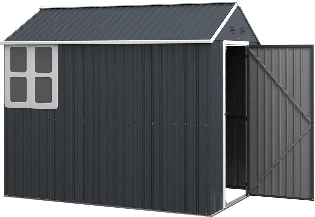 Outsunny Acél Szerszámtároló, 4㎡ Kerti Ház Ablakkal, Zárható Kerti Szekrény, 259 x 172 x 222 cm Teraszon, Erkélyen, Sötét Szürke | Aosom