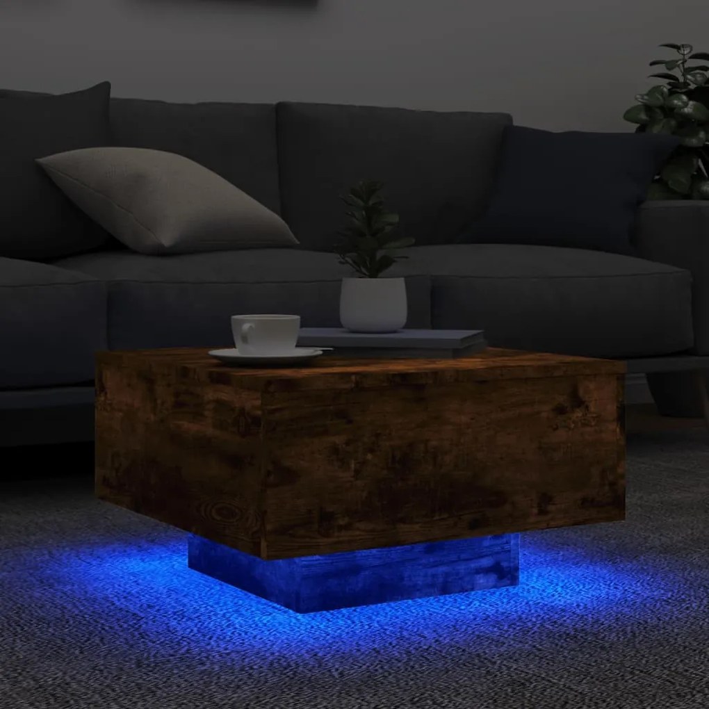 füstös tölgy színű dohányzóasztal LED-lámpákkal 55 x 55 x 31 cm