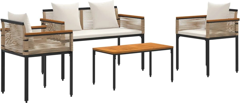 vidaXL Kültéri Bútor Szett párnával 4 pcs Beige és Krémszínű PE Rattan