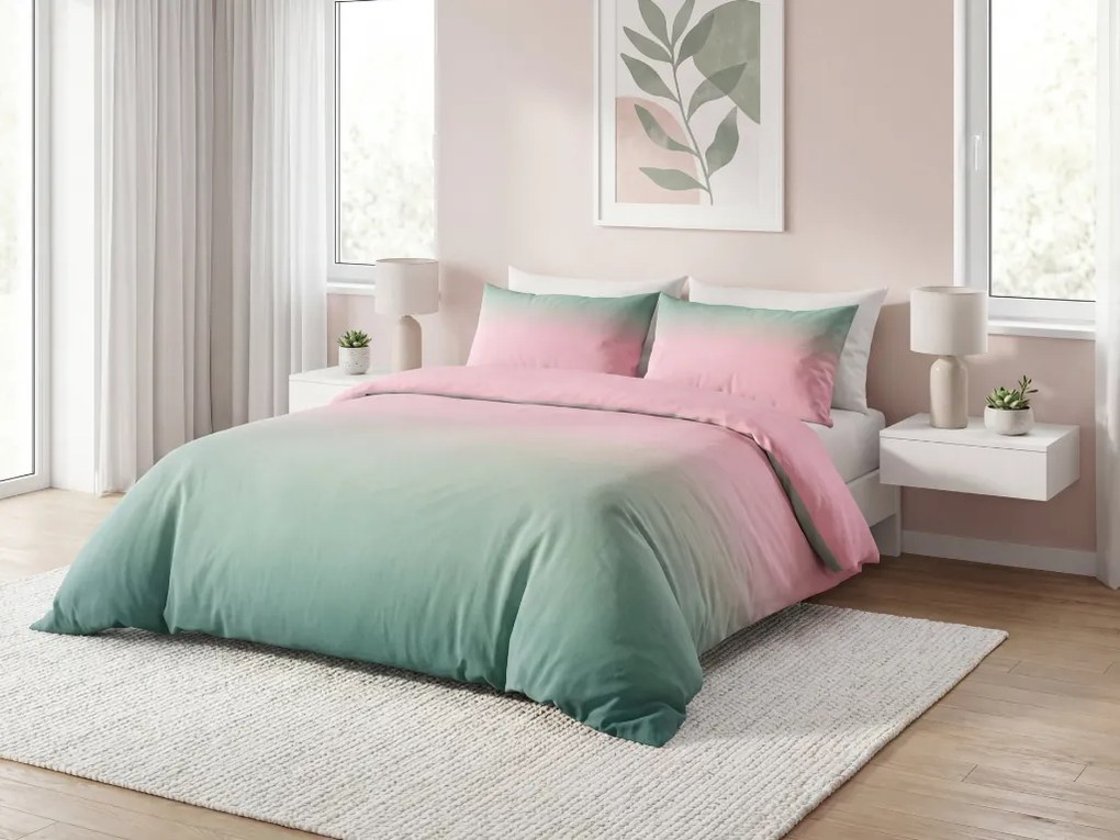 Pamut ágynemű OMBRE zöld-rózsaszín Ágyneműhuzat mérete: 70 x 90 cm | 140 x 200 cm