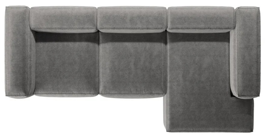 Világosszürke kordbársony sarokkanapé (jobb oldali-heverő résszel) Bergamo – Cosmopolitan Design