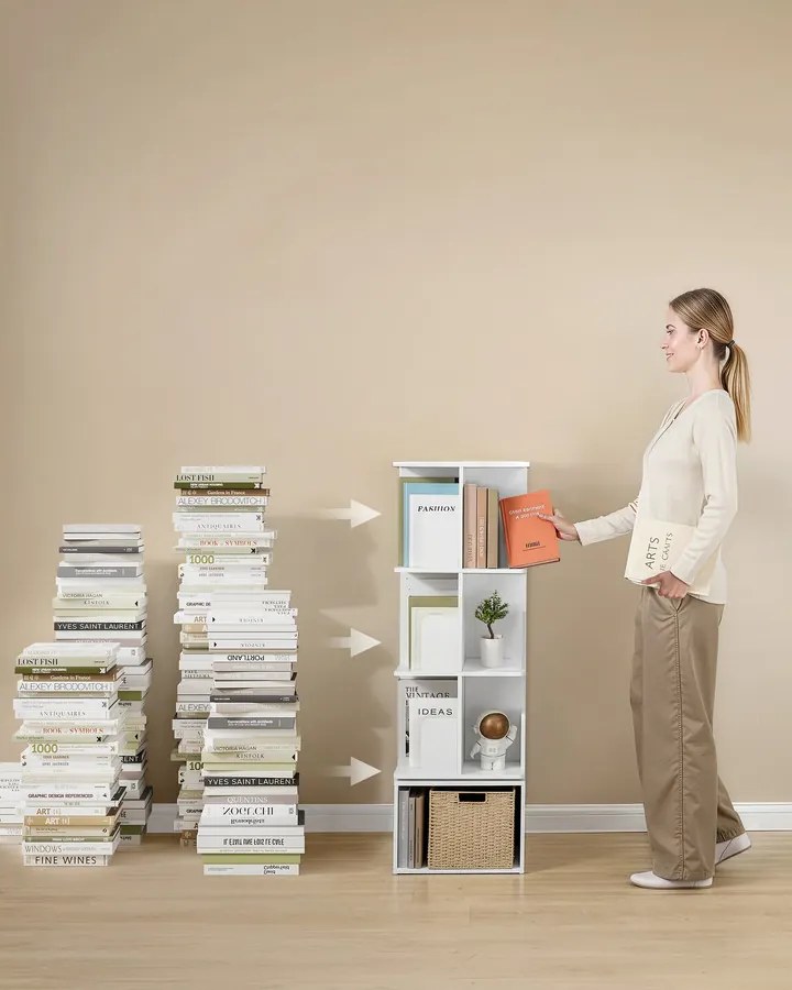 CUSTOS forgatható könyvespolc, 4 szintes tárolószekrény, felhőfehér