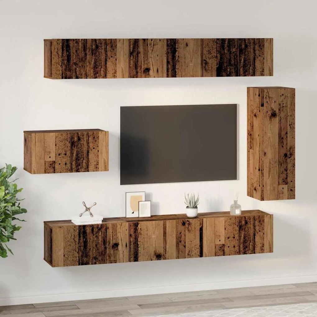 TV szekrény garnitúra 8 pcs Régi fa 30.5 x 30 x 90 cm Faanyag