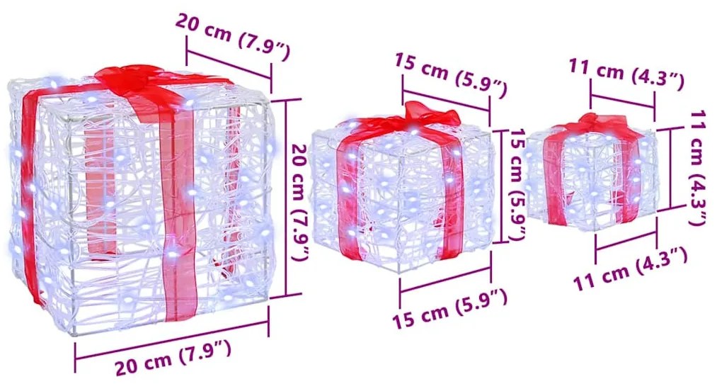 Ajándékdoboz 60 LED-del 3 pcs Hideg feher 20 x 20 x 20 cm Akril