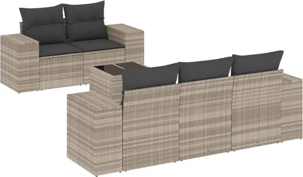 vidaXL 6 részes világosszürke polyrattan kerti ülőgarnitúra párnákkal