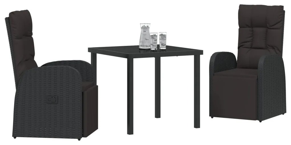 3 részes kerti étkező szett párnákkal fekete poly rattan