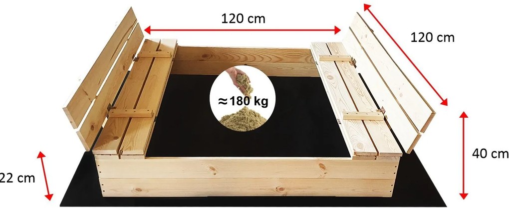Homokozó padokkal 120cm + fedő + agrotextília NAP