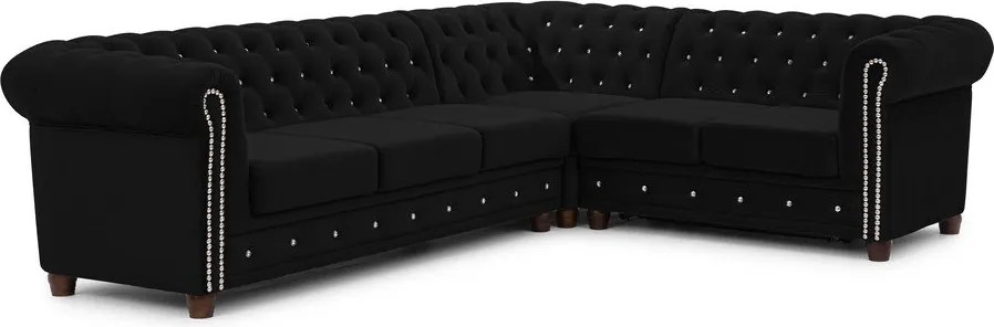 Fekete bársony kinyitható sarokkanapé (jobb oldali-L alakú) York Blik – Ropez