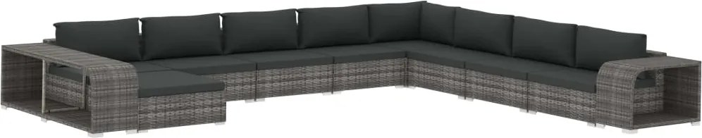 vidaXL 11-részes szürke polyrattan kerti bútorszett párnákkal