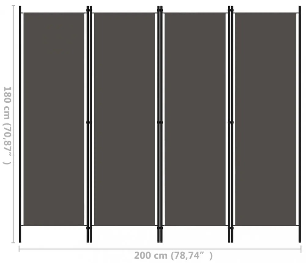 antracitszürke 4 paneles paraván 200 x 180 cm