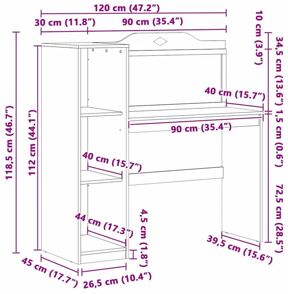 Táblafesték Íróasztal Fehér 120 x 45 x 118.5 cm Faanyag