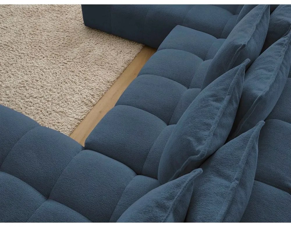 Sötétkék zsenília kinyitható-tárolóhelyes sarokkanapé (bal oldali-U alakú) Everest – Bobochic Paris