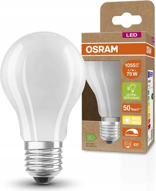 Led izzó A60 E27 5,7W 75W 1055lm 2700K Fényerőszabályozható 186lm/W Ultra Osram