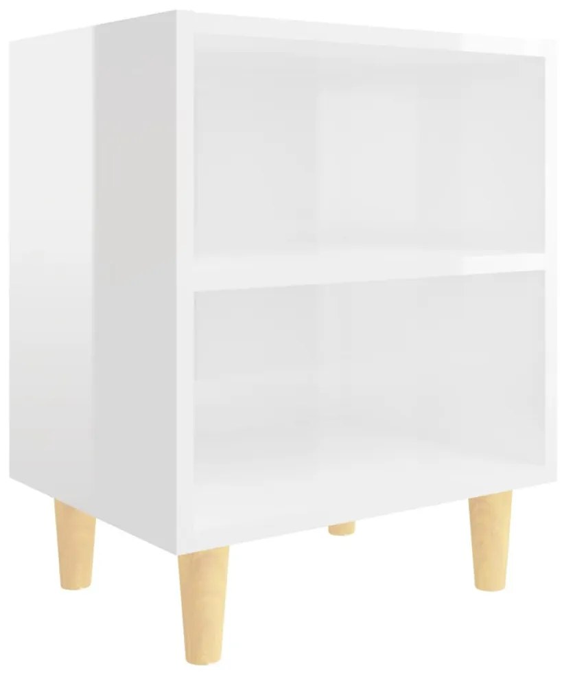 2 db magasfényű fehér éjjeliszekrény fa lábakkal 40x30x50 cm