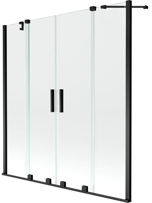 Mexen Velar Duo, 2 szárnyas eltolható kádparaván 140 x 150 cm, 8mm átlátszó üveg, fekete matt profil, 896-140-000-02-70
