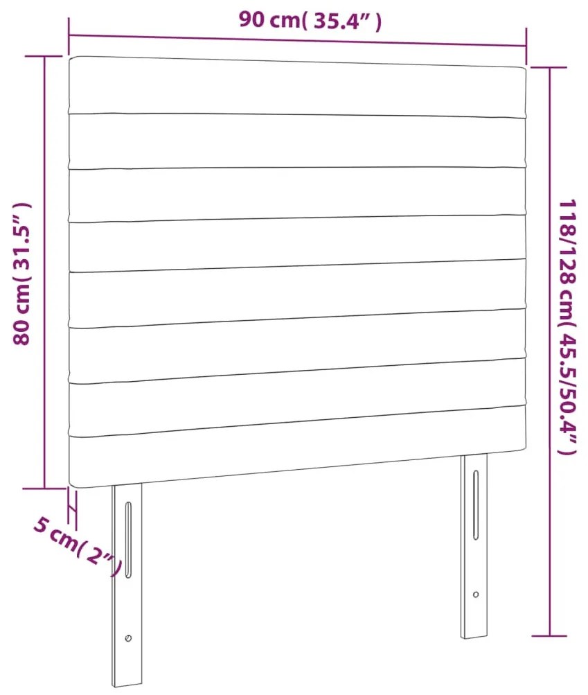 fekete szövet LED-es fejtámla 90x5x118/128 cm