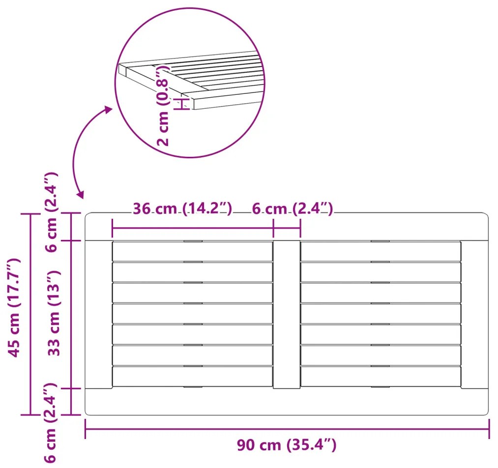 Asztallap 90x45x2,2 cm Négyszögletes Tömör Fa Akác