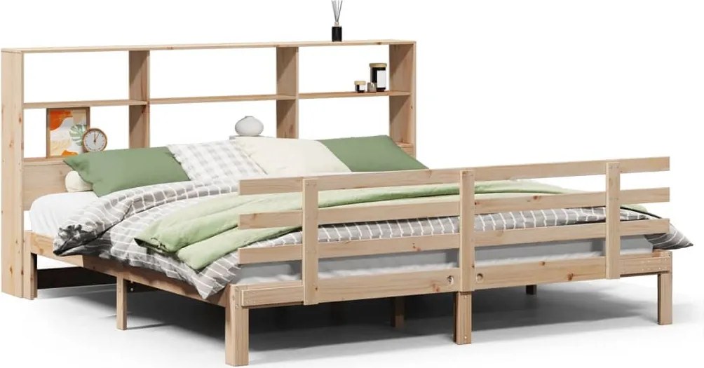 vidaXL tömör fenyőfa könyvespolcos ágy matrac nélkül 180 x 200 cm