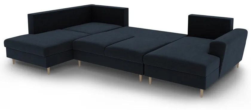 Sötétkék bársony kinyitható tárolóhelyes sarokkanapé (bal oldali-U alakú) Kyoto – Cosmopolitan Design