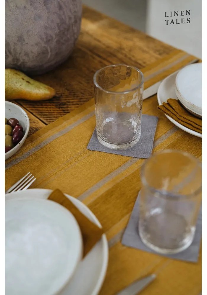 Len asztali futó 200x200 cm Amber Bronze Stripes – Linen Tales