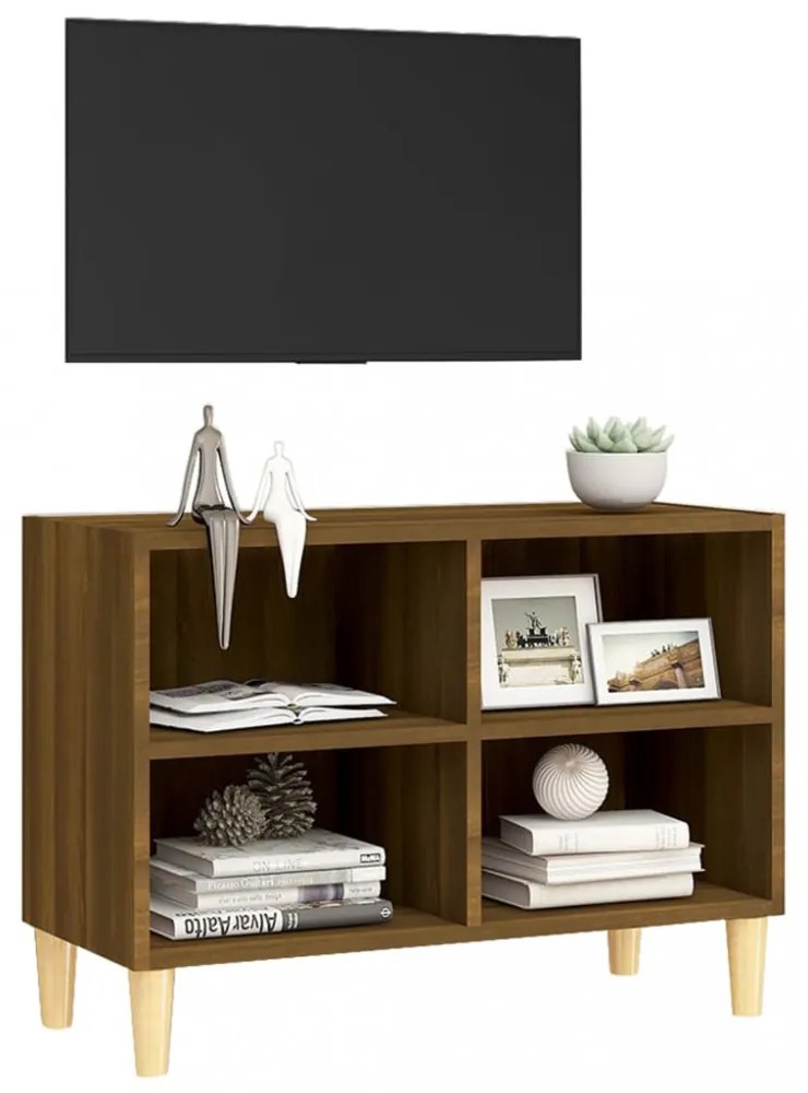 barna tölgy TV-szekrény tömör falábakkal 69,5x30x50 cm