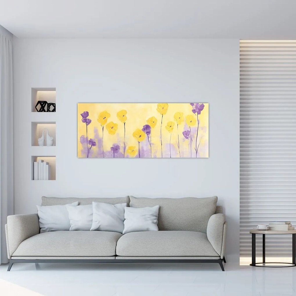 Kép - Lila és sárga virágok (120x50 cm)