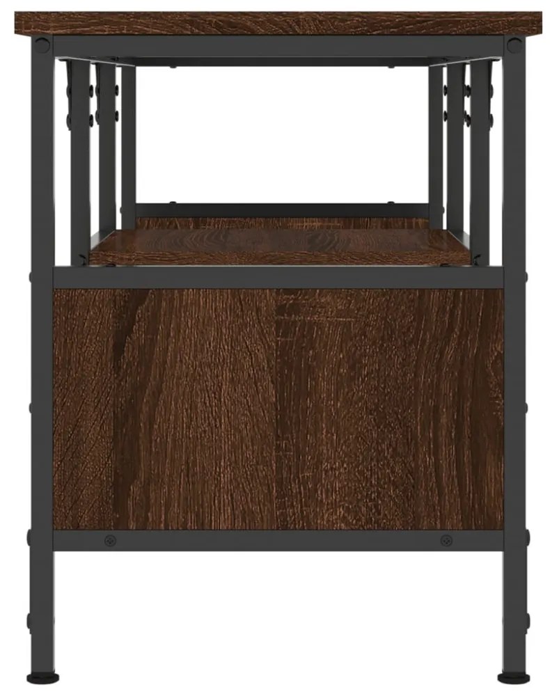 barna tölgyszínű szerelt fa és vas TV-szekrény 100x35x45 cm