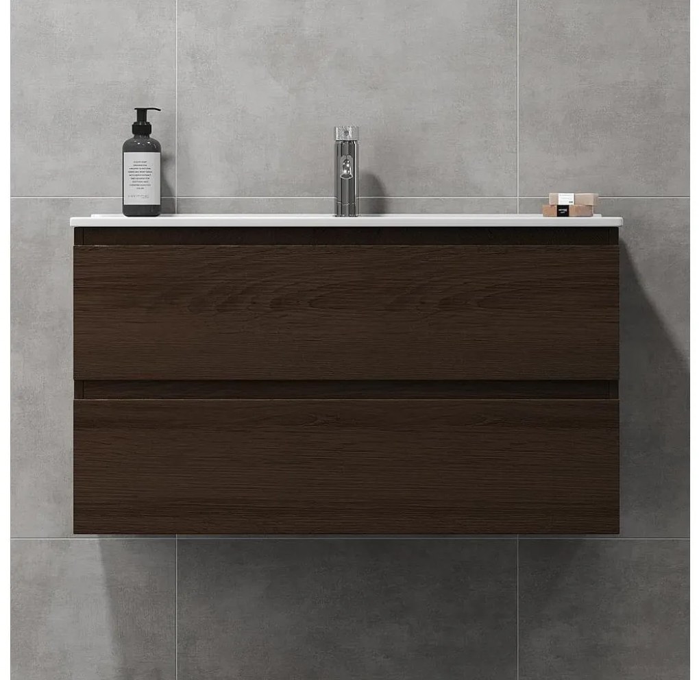 BATH DELUXE HENRY 91 cm széles fürdőszobaszekrény mosdóval, dió BT0124