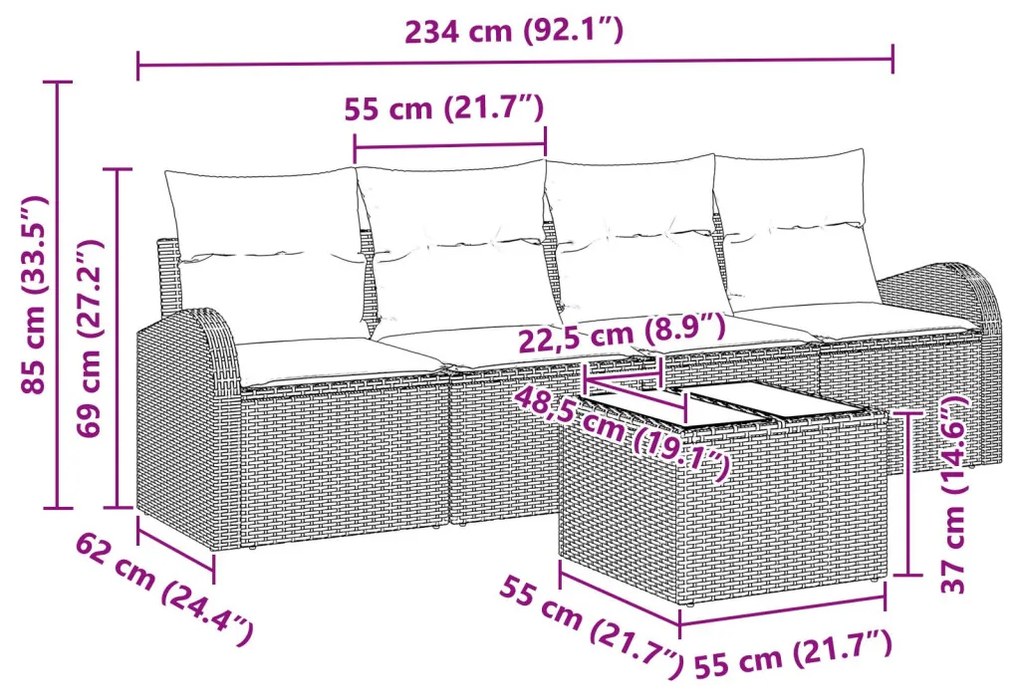 5 db-os Kerti Szófagarnitúra Párnákkal Bézs Poli Rattan