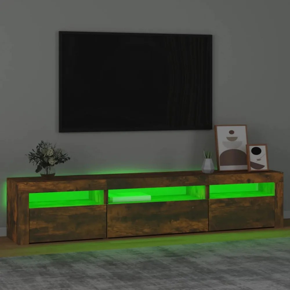 füstös tölgy színű TV-szekrény LED-világítással 195x35x40 cm