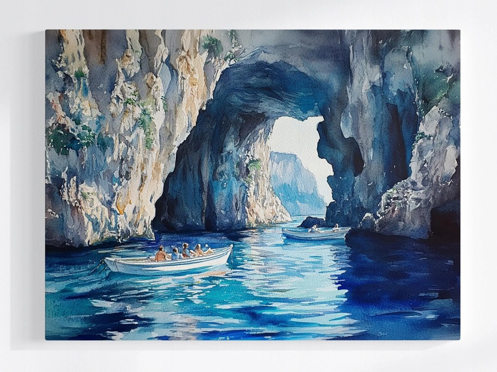 Canvas Vászonkép Olaszország Capri Azúrkék Barlang Hajók 100x75